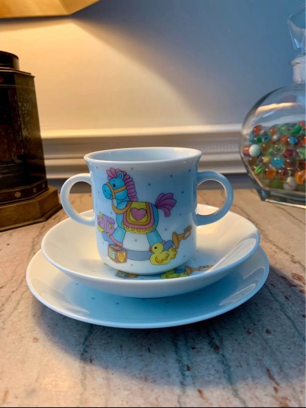 Japanese Made 3 Piece Ceramic Animal Motif Cup & Saucer Set